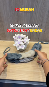 Spon Mandi Panjang Bentuk Kepang Pembersih Punggung Kaki Badan Back Scrubber Puff Warna Warni