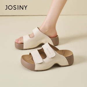 Josiny | Leather Magic Tape Sandals Beach Shoes Thick Bottom