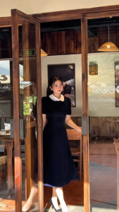 Đầm thiết kế BEMINE cổ sen đính hoa dáng chữ A phù hợp đi làm-B165