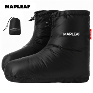 MAPLEAF Down Booties Winter Warm Down Socks Hiking Down Foot Cover Down Shoes Tent Camping Sleeping Down Slippers Foot Warmers