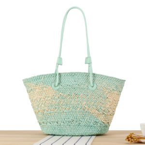 Fresh Gradient Paper Rope Woven Shoulder Bag French Style Large Capacity Casual Holiday Womens Bag Soft PU Material Shopping Bag Shape