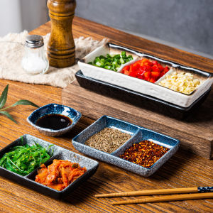 Barbecue Barbecue Seasoning Dish Dipping Plate Saucer Sauce Dish Japanese Style Seasoning Dish Multi-Grid Three-Lattice Plate Touch Dishes and Plates