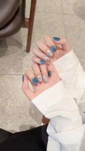 100% HANDMADE Artificial Nail Legend of the Sea Star Blue Ice Cats Eye Phototpy Fake Nail Patch Press on Nails Reusable With Free Glue