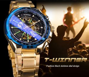 WINNER watch new fashion mens watch black gold stainless steel waterproof sports automatic luminous clock. Mens gifts
