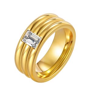 Kemstone Stainless Steel White Zircon Ring for Men & Women Three-Tier Elegant Fashion Jewelry Gift