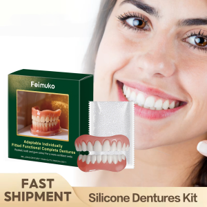 Dentures Full Set Adjustable Snap-On Fake Teeth Portable Whitening Silicone Denture Decorate Gaps For Teeth Enhance Aesthetic
