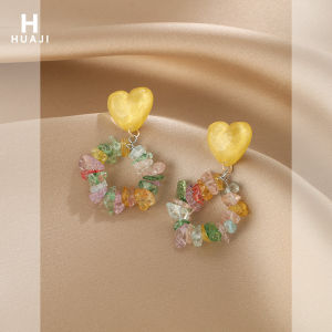 Sweet Heart Shaped Crystal Earrings Womens Fashion Jewelry Colorful Floral Design Spring Summer Trendy Ear Jewelry Accessories