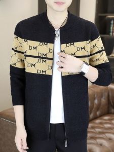 HENGYUANXIANG | Slim Fit Knitted Sweater Jacket For Men Trendy Thin Autumn Spring Fashion Cardigan Style Comfortable Long Sleeve Round Neck Pattern