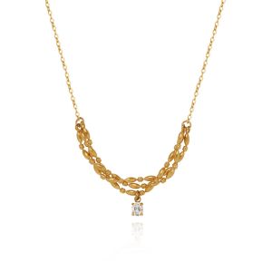 Diamond Pendant Twisted Layer Chain Necklace • Waterproof Non Tarnish • 18K Gold Plated 316L Stainless Titanium Steel Fashion Necklaces Women NL284