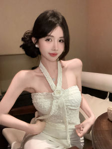 GUZILIAN | เสื้อกล้ามลูกไม้คอวีแขนกุดสไตล์เกาหลีสำหรับผู้หญิงในฤดูร้อน เสื้อครอปทรงเข้ารูป ทรงเข้ารูป สไตล์ไทย ทรงเข้ารูป เสื้อครอปสั้น