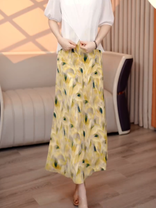 MANMI | Slim Stylish Yellow Printed A-Line Skirt