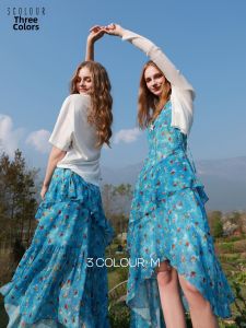 3COLOUR·S | Summer New Asymmetric Flower Pattern Sleeveless Dress