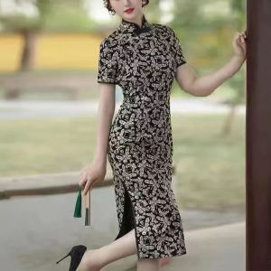 High-End Remodeled Cheongsam Dress Summer New Style Slim Fit Midi Length Floral Printed Womens Daily Wear