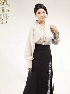 Caiyunjian Original ชุดฮั่นฝู Song Dynasty Reformed พลีท แขนเครื่องบิน เสื้อท่อนบน เสื้อเชิ้ตสั้นสามพับ กระโปรง รายวัน ฤดูใบไม้ร่วง รุ่นใหม่