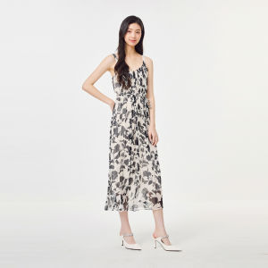 Koradior | French Print Romantic Silk Spaghetti Strap Dress