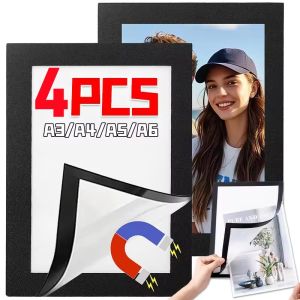 4Pcs Magnetic Wall Frame Poster Display Self-Adhesive Removable for Photos Minimalist Home Office Decor Refrigerator Stickers