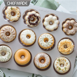CHEFMADE 12 Cup Non-Stick Donut Pan 3 Pattern Non-stick Pumpkin Doughnut Cake Mold WK9223