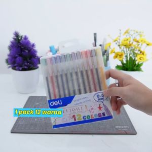 Deli School Gel Pen / Pulpen Gel 0.5 mm 12 Warna Penulisan Halus EG119-12C