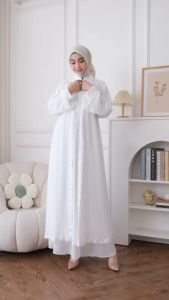 CHIANOZ Gamis Putih Mewah Maya Dress Renda Bunga Baju Lebaran Umroh Haji Manasik Pesta Akad Mewah 937 936