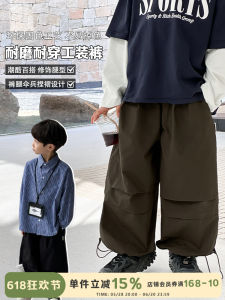 Spring Autumn Childrens Casual Outdoor Workwear Pants Loose Fit Elastic Waist Cotton Long Trousers Trendy Street Style Kids Clothes