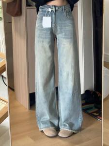 Retro High เอว ขาตรงเรียว เดนิม กางเกงยีนส์ ผู้หญิง ฤดูร้อน New American High Street หลวม ขากว้างบาง กางเกงขายาว