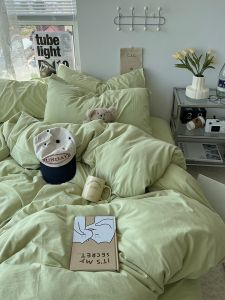 Ins Style Soft Washed Cotton Bedding Set Four Pieces Quilt Cover Sheet Dormitory Three Pieces Bedding Set Bed Cap Polyester Filling