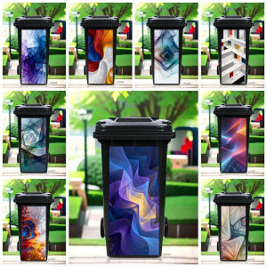 Swirl Fractal Abstract Trash Can Sticker Psychedelic Spiral Design Waterproof Removable Outdoor Garbage Bin Decor