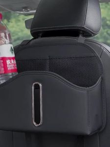 SEAMETAL PU Leather Car Seat Back Organizer Multi-functional Auto Seat Headrest Hanging Storage Bag With Tissue Box Drink Holder