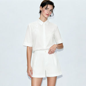 AMII | Summer New Asymmetric Collar Chinese Style Embroidered Short Sleeve Shirt