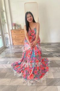 P010-215 PIMNADACLOSET -  Summer Sleeveless Spaghetti Strap Crepe Floral Print Ruffle Loose Flowy Maxi Dress