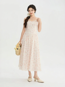 SANFU | Bow Neck Lace Patchwork Strap Waist Dress