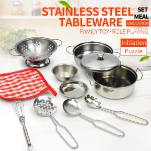 Kitchen Pretend Play Accessories Toys with Stainless Steel Cookware Pots and Pans SetCooking Utensils Gifts Learning Tool