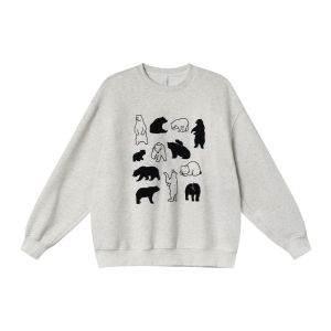 NIHAOKANONG | Áo Sweater Cổ Tròn Lỏng Rộng In Hình Gấu Bắc Cực Có Lông