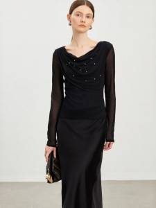 Vero Moda | Sequined Mesh Decorative Slimming Elegance Flared Hem T-shirt