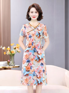 New Chinese Style Cotton Silk Improved Cheongsam Dress 2024 New Arrival Small Ladieswear Summer Floral Artificial Cotton Skirt