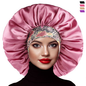 Womens Fashion Bonnet Flower Printed Hair Hat with Wide Edge Elastic Silk Smooth Satin Face for Daily Home Sleep Hat