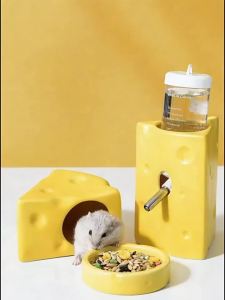 CHONGXIAOSHUAI | Cheese-shaped Ceramic House Feeder and Waterer Durable Large Space Hideaway