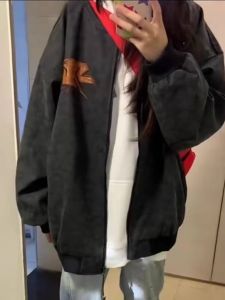 Loose Womens Pilot Jacket Star Design Trendy American Style Couples Vest Spring Commute Fashion Outerwear Long Sleeve Zipper