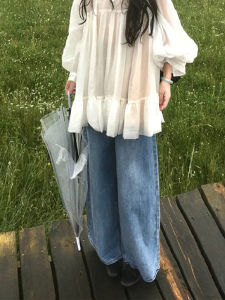 XUECAIQI | Autumn Casual Elegance Lantern Sleeve Top and Jeans Set