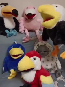 35cm Kawaii Bird Stuffed Plush Hand Puppets Toucan Parrot Owl Flamingo bald eagle Educational Toys For Family Playgame Time Doll