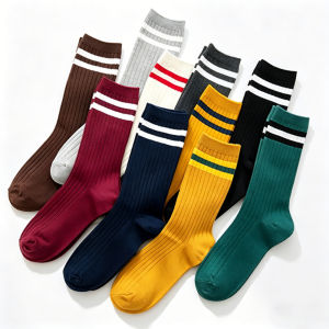 Women Striped Crew Socks 10 Pairs Retro Vintage Aesthetic Long Tube Socks Fashion Athletic High Style for Daily Casual Wear