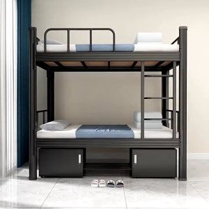 Bunk Bed Heavy Iron Frame Bed Staff Student Dormitory With Stairs for Kids Teens Adults With Board