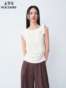 PEACEBIRD | Slim Fit Short Sleeve T-shirt with Waist Pleats and Removable Scarf