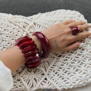 PuRui 3 Styles Vintage Red Thick Acrylic Resin Bangles Rings for Women’s Punk Hip Hop Irregular Charm Arm Bracelet Jewelry Gifts
