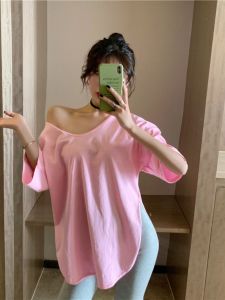 เสื้อยืดโยคะแขนสั้นหลวมๆ คอวีสีพื้นสำหรับผู้หญิง ฤดูร้อน 2023 แฟชั่นใหม่ เสื้อผ้าออกกำลังกาย ระบายอากาศได้ดี แห้งเร็ว โพลีเอสเตอร์