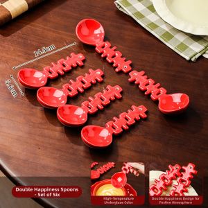Mr.Snail | Double Happiness Red Ceramic Spoon for Home Use