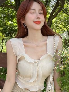 GUZILIAN | Trendy Pure Desire Halter Vest Womens Outerwear Design Sensual Waist-Cinching Sleeveless Base Layer Summer Top