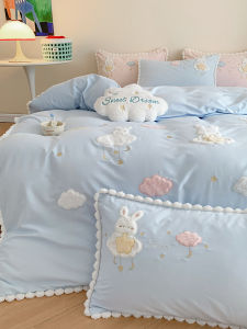 Princess Style Cotton Bedding Set for Children Thickened Washed Cotton Cartoon Design Girls Heart Bedding Four-Piece Suite