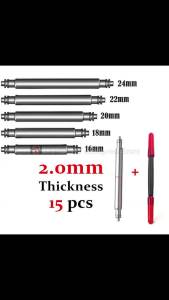 15pcs Watch Band Pin 2.0mm Diameter 16/18/20/22/24mm Watch Strap Spring Bars Stainless Steel Spring Rods Link Pins Accessories