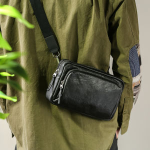 LINGU | Leather Shoulder Bag for Men Casual Fashion Multi-purpose Handheld 1st Layer Tanned Cowhide